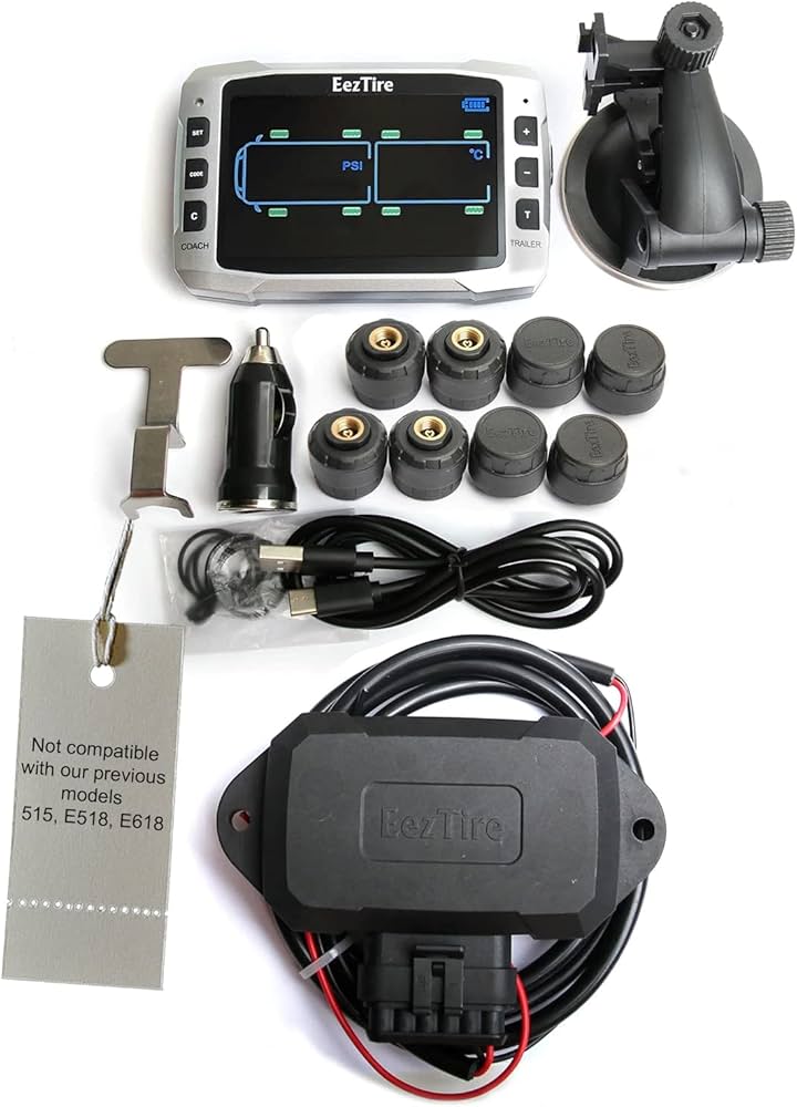 EEZRV TPMS8CBPro System - 3.5" Color Monitor + 8 AT Sensors + Repeater