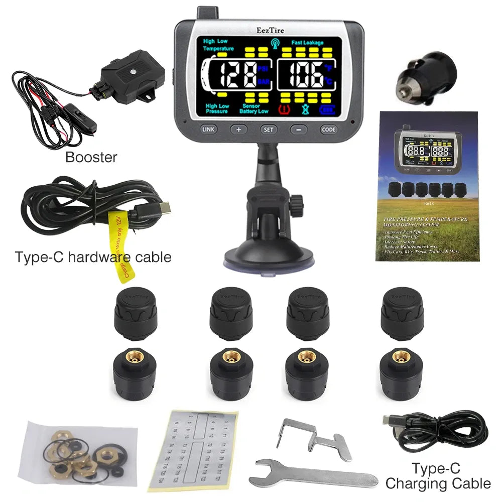EEZRV TPMS8ATCB - Tire Pressure Monitoring System w/8 AT Sensors + Repeater