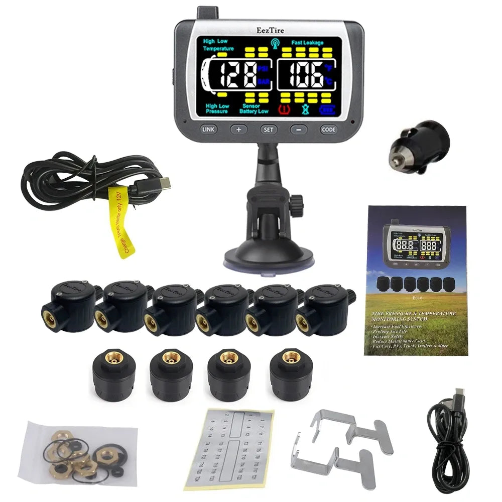 EEZRV TPMS10MixC - Tire Pressure Monitoring System w/4 AT Sensors + 6 FT Sensors