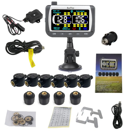 EEZRV TPMS10MixCB - Tire Pressure Monitoring System w/4 AT Sensors + 6 FT Sensors + Repeater