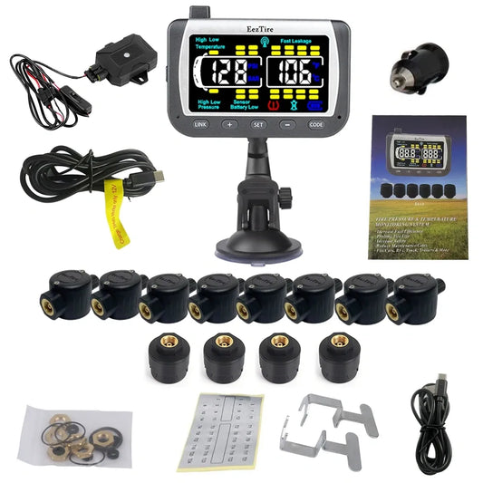 EEZRV TPMS12MixCB - Tire Pressure Monitoring System w/4 AT Sensors + 8 FT Sensors + Repeater