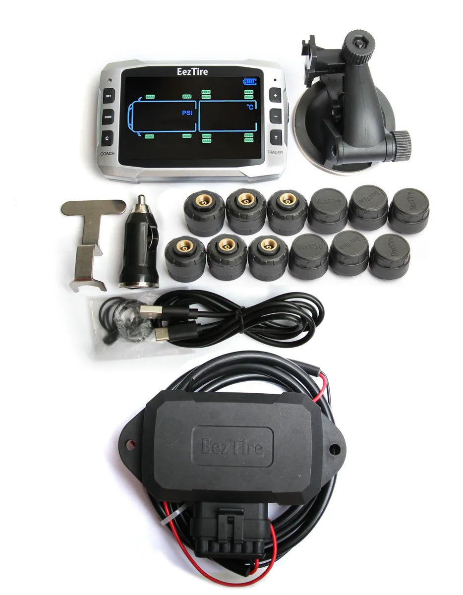 EEZRV TPMS12CPro System - 3.5" Color Monitor + 12 AT Sensors + Repeater