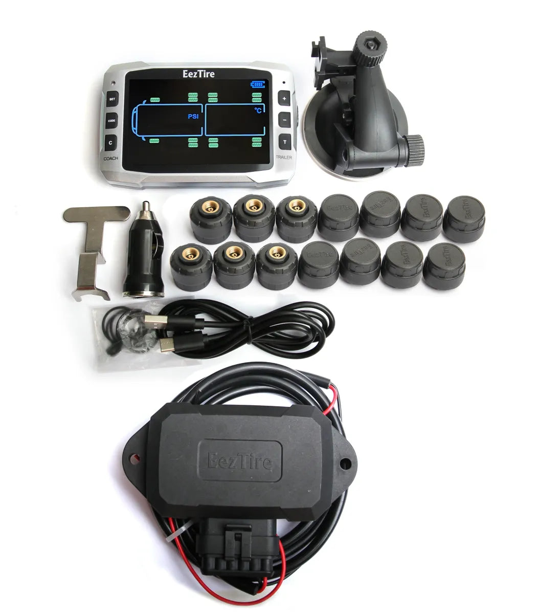 EEZRV TPMS14CPro System - 3.5" Color Monitor + 14 AT Sensors + Repeater
